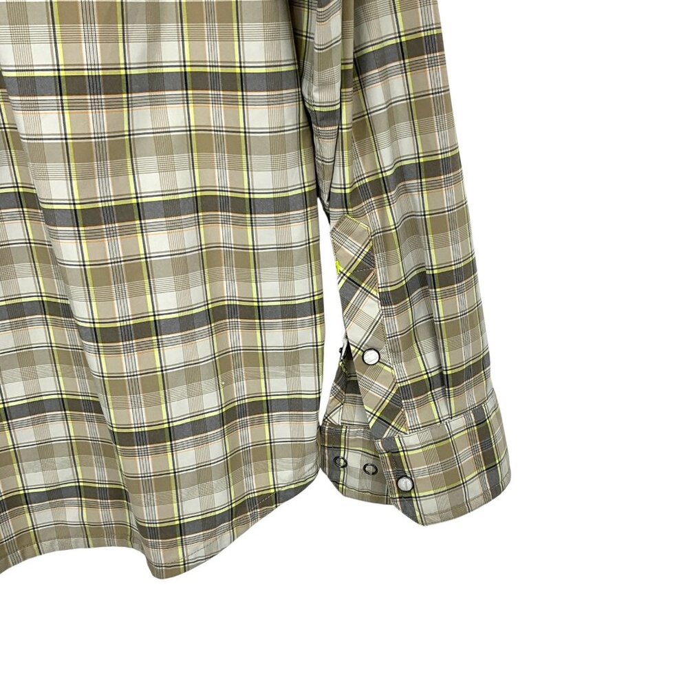 Stio Eddy Tech Shirt Mens Large Beige Plaid Long Sleeve Pearl Snap UPF 50+ - Picture 5 of 11